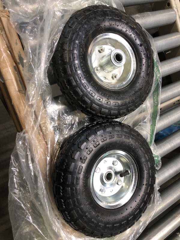 Photo 3 of 4.10/3.50-4 tire and Wheel for Gorilla cart Tires Replacement 4.10 3.50-4 tire with 5/8" Axle Bore Hole,1 3/4" Offset Hub and Double Sealed Bearings for Gorilla Cart and Hand Trucks