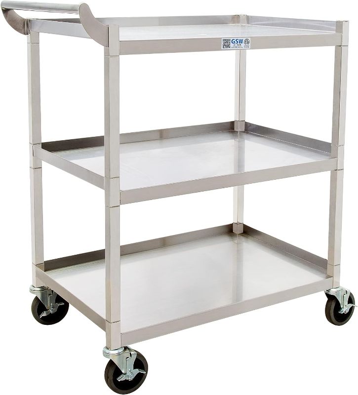 Photo 1 of GSW C-32K Stainless Steel Solid 1-Inch Tubular Utility Cart with 4-3/4 Swivel Casters (29-1/4"W x 17-3/4"D x 35-1/2"H)