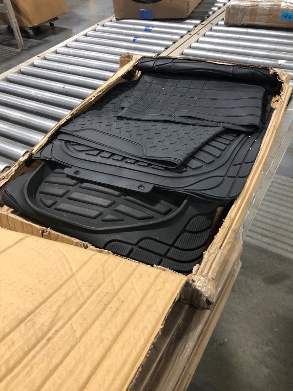 Photo 2 of Amazon Basics 4-Piece All-Weather Protection Heavy Duty Rubber Floor Mats Set with Cargo Liner for Cars, SUVs, and Trucks?Black,Universal Trim to Fit Black Thick Heavy Duty Rubber 4-Piece