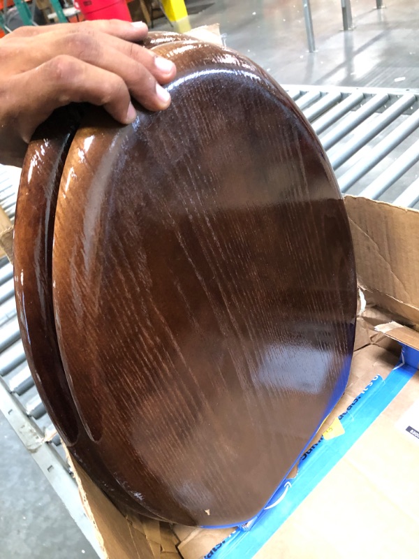 Photo 3 of Angel Shield Elongated Wood Toilet Seat with Quiet Close,Easy Clean,Quick-Release Hinges(Elongated,Dark Walnut) Elongated-18.5" Dark Walnut