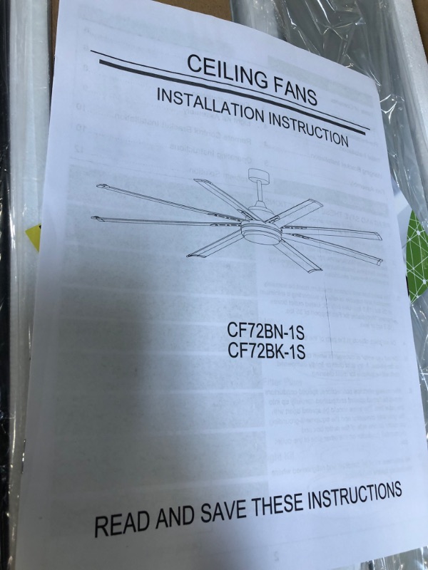 Photo 1 of 72 Inch Damp Rated Industrial DC Motor Ceiling Fan with LED Light, ETL Listed Indoor Ceiling Fans for Kitchen Bedroom Living Room Basement, 6-Speed Remote Control 72"