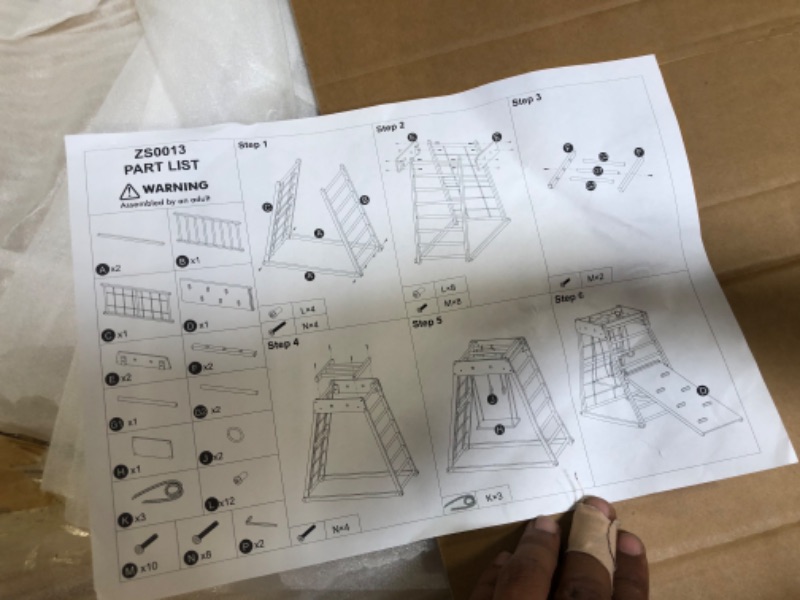 Photo 5 of ***MISSING PIECES*** Ogelo Indoor Playground,Toddler Wood Playset 9-in-1 with Slide,Basketball Frame, Swing, Jungle Gym, Swedish Ladder, Monkey Bars, Rope Ladder, Rock Wall Dome for Ages 1-6 Large