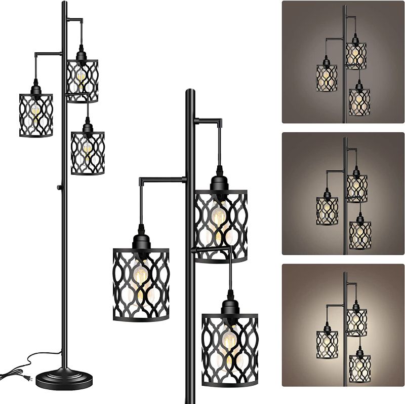 Photo 1 of 68" Industrial Floor Lamp, Dimmable Farmhouse Floor Lamp for Living Room, 3 Light Rustic Standing Tall Lamp Including 3 PCS 6W E26 Bulbs, Sturdy Base Vintage Floor Lamp for Bedrooms Room, Office, Bar
