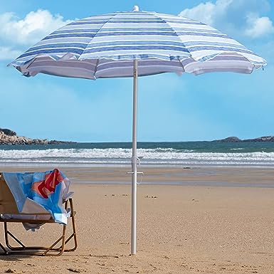 Photo 1 of Funsite 6.5ft Beach Umbrellas for Sand, Portable UV 50+ Beach Umbrella with Heavy Duty Anchor, Protection with Tilt & Aluminum Pole, Umbrella Patio with Carry Bag