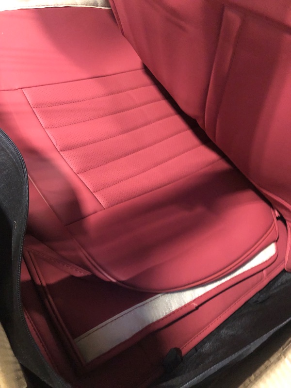 Photo 5 of FEELON 5 Pieces LB Front and Rear Car Seat Covers, Waterproof Nappa Leather Full Set Car Seat Protectors with Headrests, Universal Auto Interior Fit for Sedans SUV Pick-up Truck, Martha Red