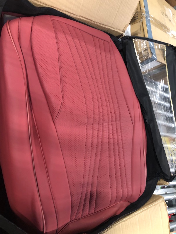 Photo 6 of FEELON 5 Pieces LB Front and Rear Car Seat Covers, Waterproof Nappa Leather Full Set Car Seat Protectors with Headrests, Universal Auto Interior Fit for Sedans SUV Pick-up Truck, Martha Red