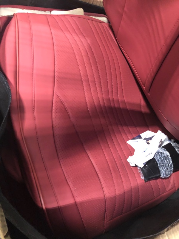Photo 4 of FEELON 5 Pieces LB Front and Rear Car Seat Covers, Waterproof Nappa Leather Full Set Car Seat Protectors with Headrests, Universal Auto Interior Fit for Sedans SUV Pick-up Truck, Martha Red