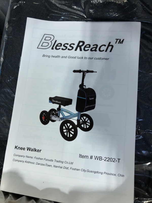 Photo 1 of BlessReach Knee Scooter, All Terrain Foldable Knee Scooter Walker, Disc Brake Knee Walker for Foot Injuries Compact Crutches Alternative Blue