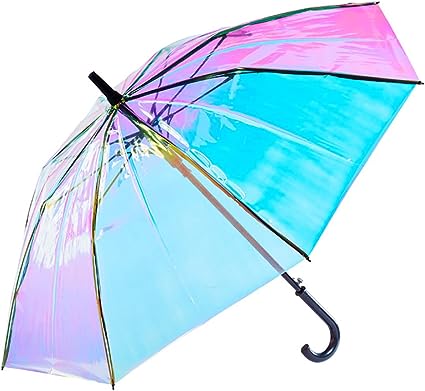 Photo 1 of Aikelai Colour Changing Clear Umbrella, 40 Inch Automatic Stick Umbrellas for Rainy, Wedding white handle