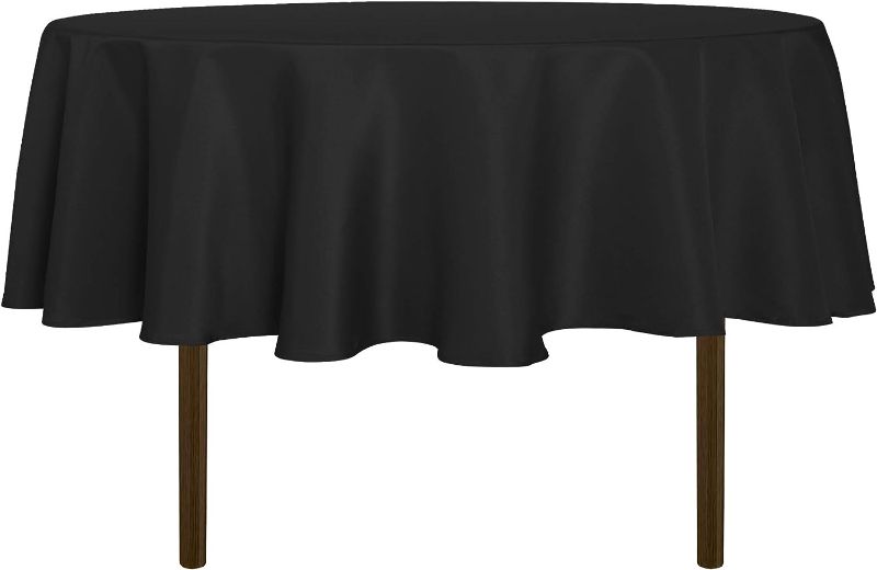 Photo 1 of 60 Inch Round Tablecloth Suitable for 20-48 Inch Round Tables Reusable Water Resistant Spill Proof Washable Table Covers for Christmas Banquets Buffet Wedding Party (Black)