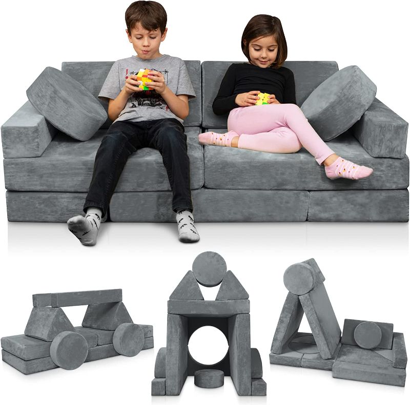 Photo 1 of Lunix LX15 14pcs Modular Kids Play Couch, Child Sectional Sofa, Fortplay Bedroom and Playroom Furniture for Toddlers, Convertible Foam and Floor Cushion for Boys and Girls, Gray