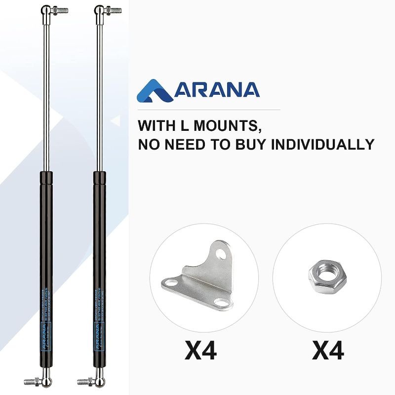 Photo 1 of 21 inch 200 LB Gas Prop Struts Shocks with L Mounting Brackets, 23" 889 N Lift-Support Gas Springs for Heavy Duty Murphy Bed Large Outdoor Box Lid Trap Door Floor Hatch (Super Strong), 2Pcs Set ARANA