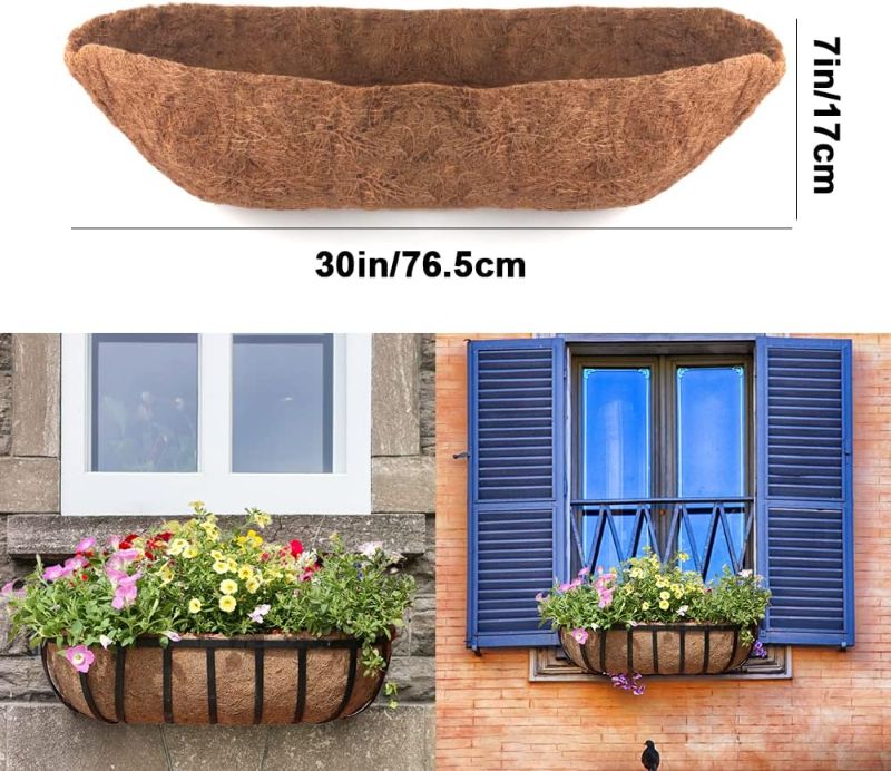 Photo 1 of 2 Pack Trough Coco Liner Fiber Replacement for Planters, 24/30/36/48 inch Half Moon Coconut Coir Planter for Window Box/Hanging Garden Vegetables Pot, Fence 