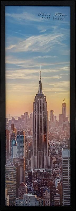 Photo 1 of Frame Amo 12x36 Black Modern Picture or Poster Frame, 1 inch Wide Border, Smooth Wrap Finish, Acrylic Front
