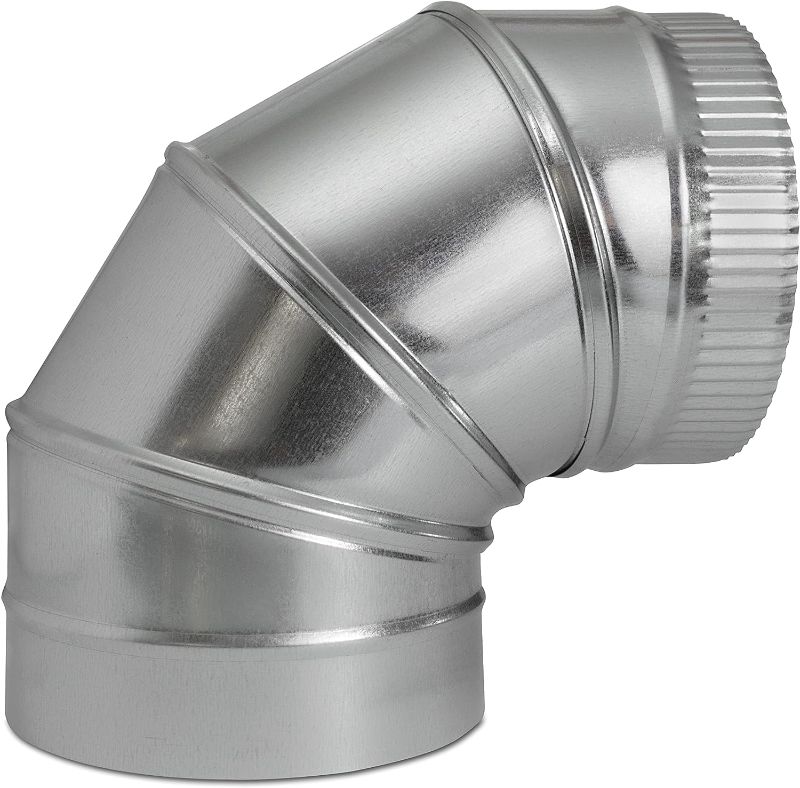 Photo 1 of 6 Inch 90-Degree HVAC Elbow Duct - Galvanized 26 Gauge Adjustable Sheet Metal Elbow Duct Connector, Flexible Round Tube Air Ventilation & Fully Adjustable Vent Pipe HVAC Ductwork