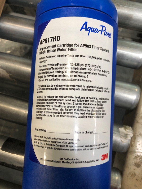 Photo 3 of 3M Aqua-Pure Whole House Sanitary Quick Change Replacement Water Filter AP917HD, For Aqua-Pure System AP903, Reduces Sediment, Chlorine Taste and Odor Replacement Cartridge Replacement