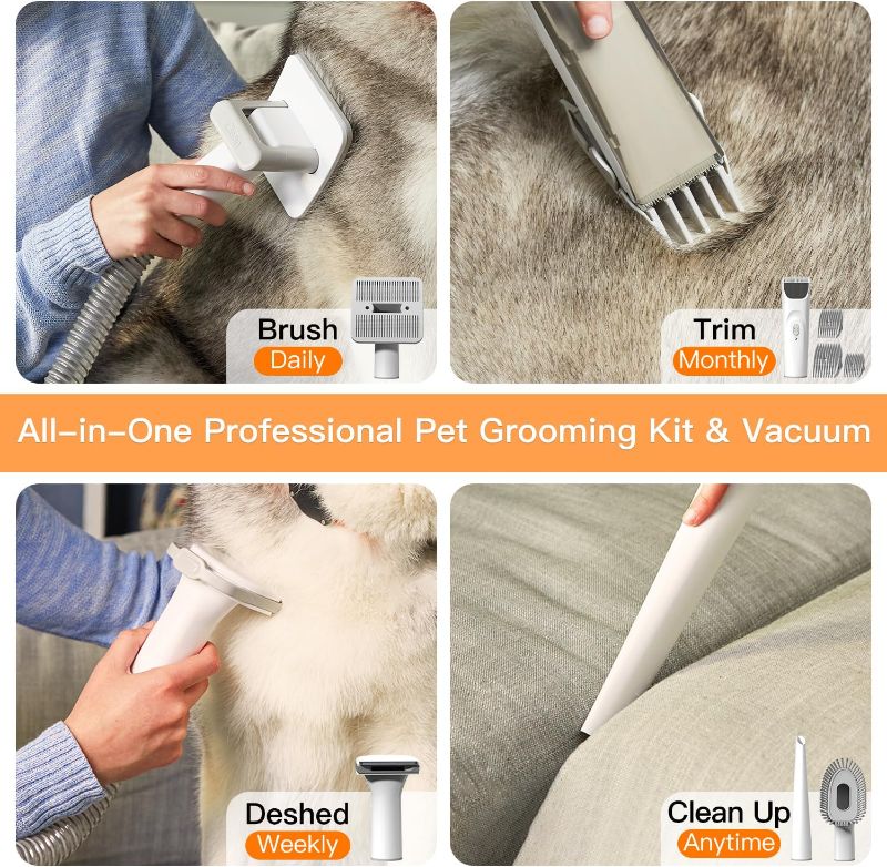 Photo 1 of  Pet Grooming Kit and Vacuum Picks Up 99% Pet Hair, Large Capacity Dog Grooming Vacuum for Shedding with 5 Pet Grooming Tools, Low Noise Dog Hair Vacuum Groomer, PG100