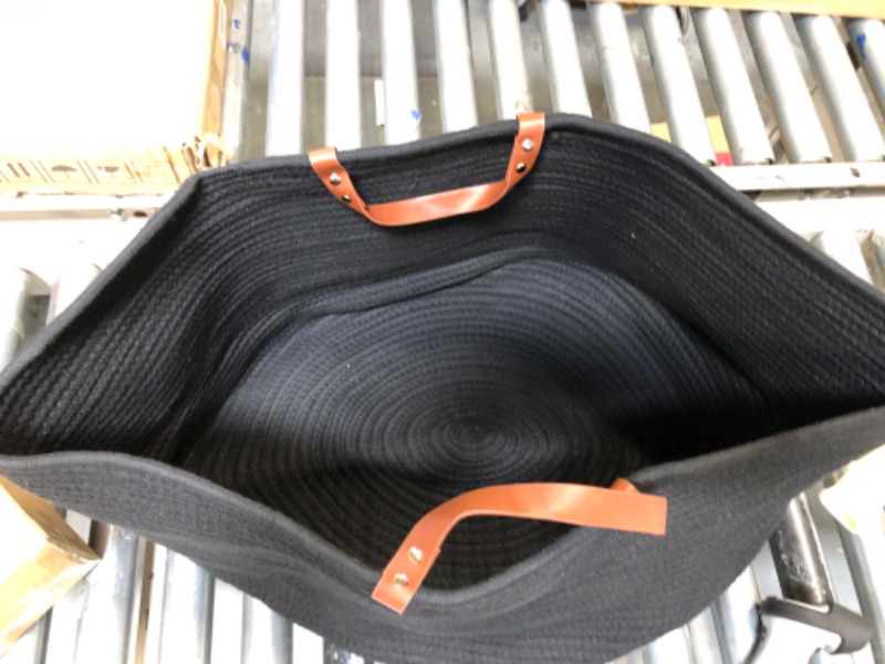 Photo 1 of homdiy XXL Large Baskets for Storage 20inchX20inchX13inch Cotton Rope Blanket Basket Laundry Basket Hamper- Hombins Woven Toy Storage Bin Blanket Holder Collapsible Laundry Basket with Leather Handle