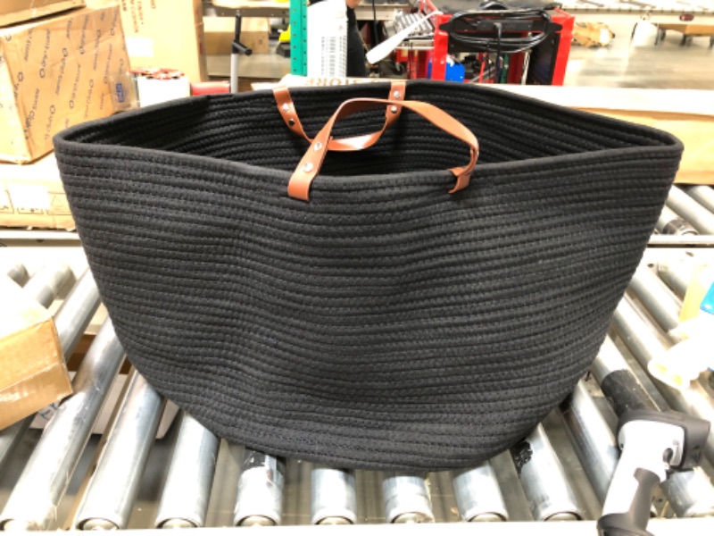 Photo 1 of homdiy XXL Large Baskets for Storage 20inchX20inchX13inch Cotton Rope Blanket Basket Laundry Basket Hamper- Hombins Woven Toy Storage Bin Blanket Holder Collapsible Laundry Basket with Leather Handle