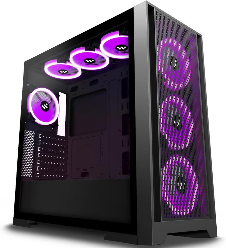 Photo 1 of KEDIERS PC Case Pre-Install 7 PWM ARGB Cases Fans, E-ATX Mid Tower Gaming Case with Opening Tempered Glass Side Panel Door, Mesh Computer Case,Black,C710