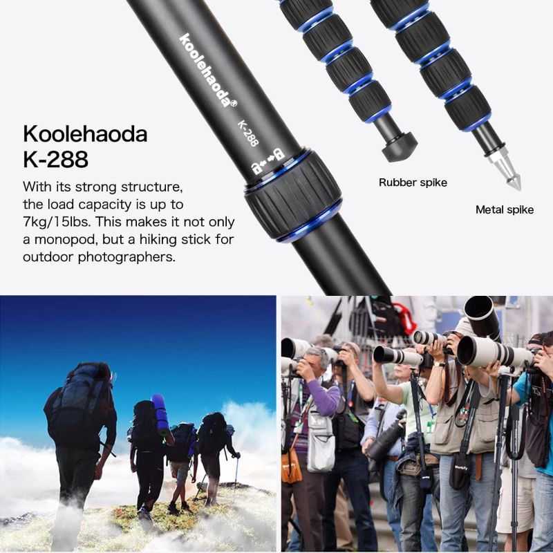 Photo 1 of Koolehaoda Extendable Camera Monopod Aluminum Alloy with Tripod Support Base, 5-Section 20-66inch Adjustable for SLR Cameras Camcorder Video,Payload up to 15.5lbs K-288+M3