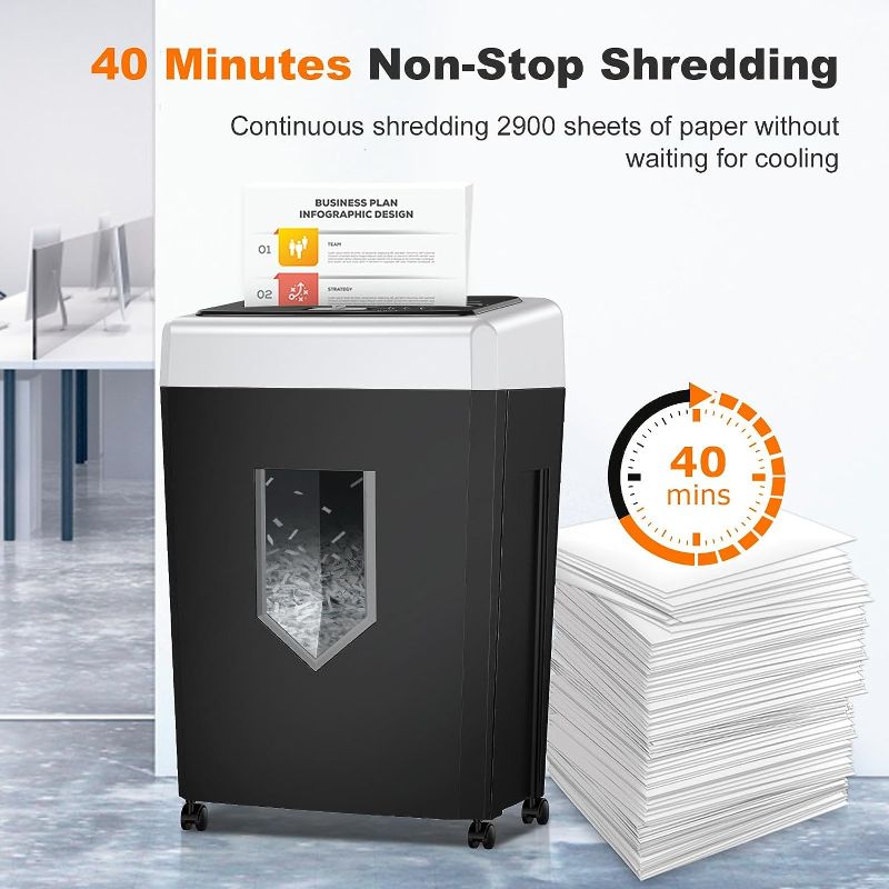 Photo 1 of Bonsaii 15-Sheet Office Paper Shredder, 40 Mins Heavy Duty Shredder for Home Office, Crosscut Shreder with Anti-Jam System & P-4 High Security Supports CD/Credit Cards/Staple,5 Gal Pullout Bin C169-B