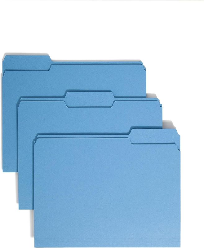 Photo 1 of Smead Colored File Folder, 1/3-Cut Tab, Letter Size, Blue, 100 per Box (12043)
