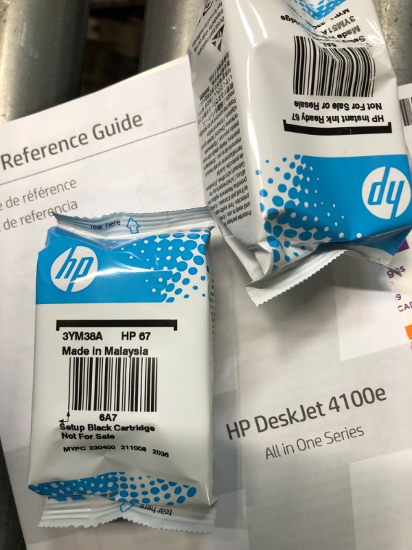 Photo 4 of HP DeskJet 4155e Wireless Color All-in-One Printer & 67XL Tri-Color High-Yield Ink Cartridge | 3YM58AN & 67XL Black High-Yield Ink Cartridge | 3YM57AN Printer + Tri-color Ink + Black Ink
factory sealed