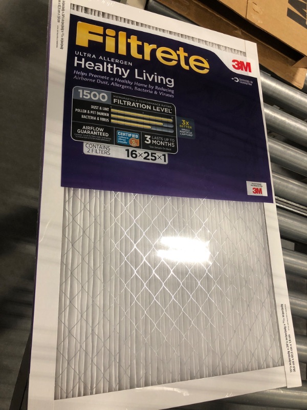 Photo 2 of 3M Filtrete 16x25x1, AC Furnace Air Filter, MPR 1500, Healthy Living Ultra Allergen, 2-Pack (exact dimensions 15.69 x 24.69 x 0.78)