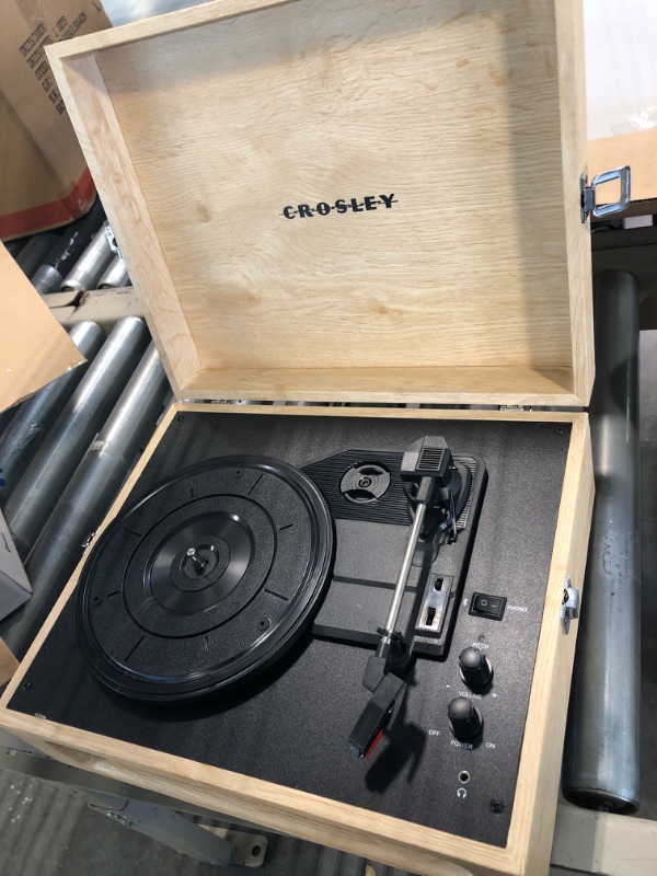 Photo 2 of Crosley CR8017U-NA1 Voyager Vintage Portable Vinyl Record Player Turntable with Bluetooth in/Out and Built-in Speakers, Natural Bluetooth In/Out Natural