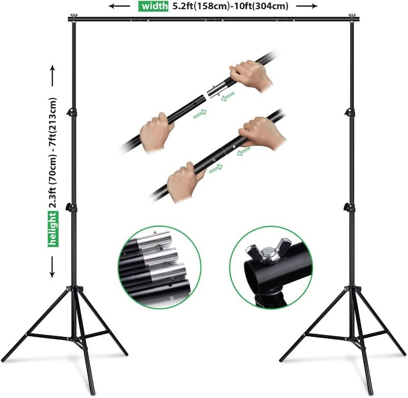 Photo 1 of HPUSN Backdrop Stand - 10ft x 7ft Adjustable Photoshoot Backdrop - Photo Backdrop Stand for Parties - Backdrop Includes Travel Bag, Sand Bags, Clamps - Photo Video Studio BS01