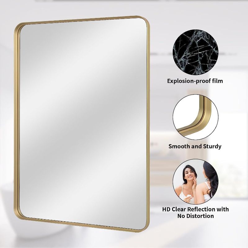 Photo 1 of Bathroom Mirror 35.5x27 inch, Gold Deep Frame Mirror for Wall, Modern Round Corner Wall Mirror for Bedroom, Living Room, Horizontal or Vertical