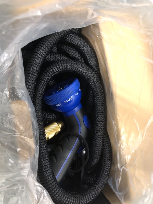 Photo 2 of 100 ft Expandable Garden Hose with 10 Function Nozzle,Triple Layer Latex Core,3/4" Solid Brass Connectors, Extra Strength Fabric Lightweight 100ft