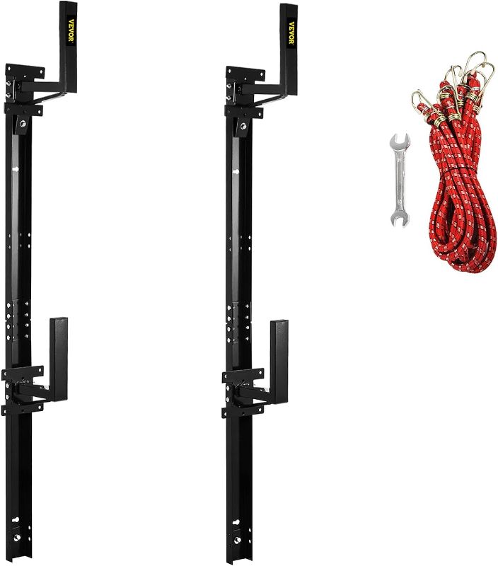 Photo 1 of  Ladder Rack, Fit for Enclosed Trailer Exterior Side Wall, 2 Bars Adjustable Steel Side Mount Ladder Rack with 441 LBS Capacity, Carry 1 or 2 Ladders, Black
