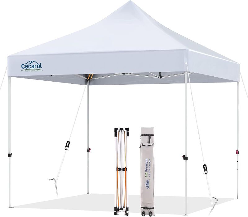 Photo 1 of Cecarol S10 Premium 10x10 Patio Pop Up Canopy Tent, Commercial Instant Canopy with Durable Roller Bag and Premium Thick Material for Outdoor, Garden, Sport Events Uses, White