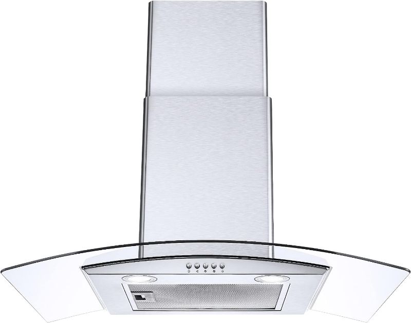 Photo 1 of  Tieasy Wall Mount Kitchen Hood with Ducted/Ductless Convertible Duct, Stainless Steel Chimney and Aluminum Filters, Touch Control Fan...