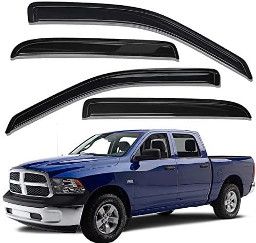 Photo 1 of Lightronic WV94109 Tape-on Window Visor Deflector Rain Guard, Dark Smoke 4PCS for 2009-2018 Dodge Ram 1500 Crew Cab, 2010-2023 Ram 2500/3500 Crew Cab & Mega Cab, 2019-2023 Ram 1500 Classic Crew Cab