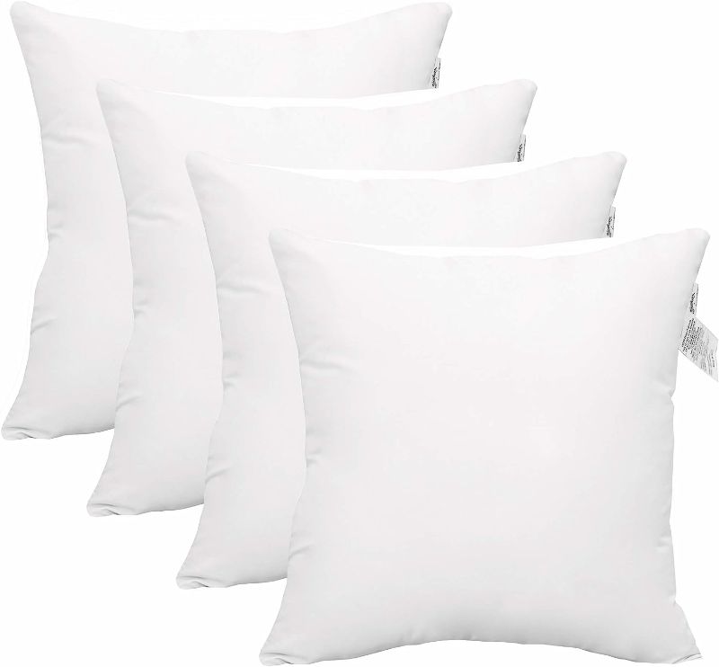 Photo 1 of ACCENTHOME 18x18 Pillow Inserts (Pack of 4) Hypoallergenic Throw Pillows Forms | White Square Throw Pillow Insert | Decorative Sham Stuffer Cushion Filler for Sofa, Couch, Bed & Living Room Decor