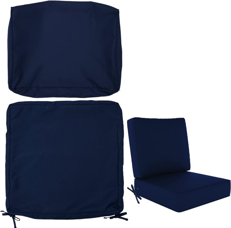 Photo 1 of 2Pcs Outdoor Patio Seat Cushion and Back Pillow Replacement Covers Set Fit for Sectional Sofa Chair Loveseat Couch Furniture Seating,Splashproof Fadeless,25Wx26Dx6H,25Wx18Dx6H,Navy-