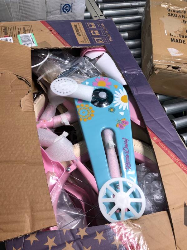 Photo 3 of JOYSTAR Little Daisy Kids Bike for 2-7 Years Girls with Training Wheels & Front Handbrake 12 14 16 Inch Princess Kids Bicycle with Basket Bike Streamers Toddler Girl Bikes, Blue Pink White Pink 16 Inch With Training Wheels