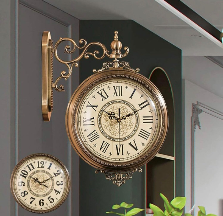 Photo 1 of Double Sided Wall Clock, 20 Inch Creativity Double Sided Metal Wall Clocks Mute European Style Living Room Restaurant Home Use Fashion Quartz Clock Bracket Clock