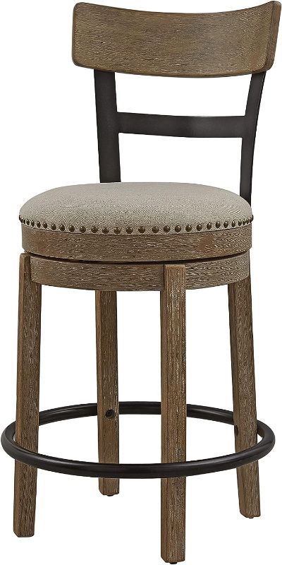 Photo 1 of Ball & Cast Swivel Counter Height Barstool 24 Inch Seat Height Taupe fabric with nailhead trim Set of 1