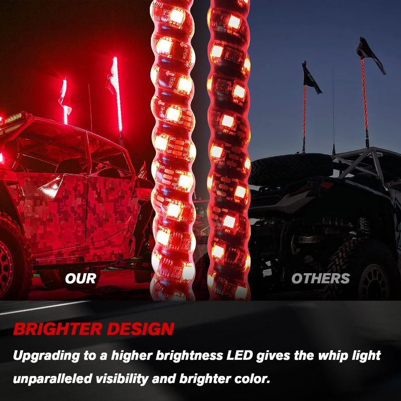 Photo 1 of Nilight 2PCS 4FT RGB LED Whip Light, Remote & App Control w/DIY Chasing Patterns Stop Turn Reverse Light Safety Antenna Lighted Whips for ATV UTV Polaris RZR Can-am Dune Buggy Jeep, 2 Year Warranty 4FT -2PCS