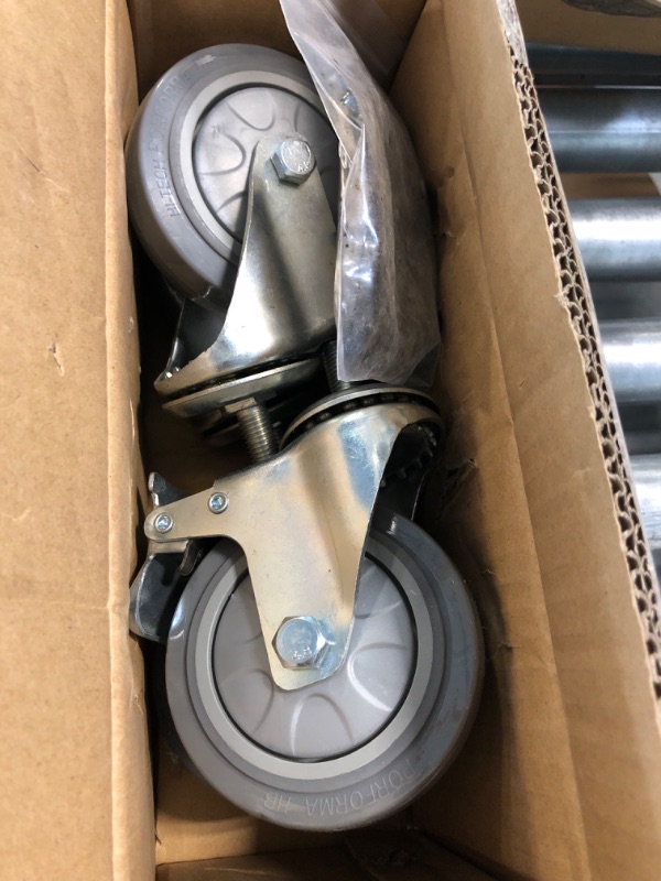 Photo 2 of Polyurethane Swivel Threaded Stem Caster Set of 4 w/5" x 1.25" Gray Wheels and 3/8" Stems - Includes 2 with Total Locking Brake - 1400 lbs Total Capacity - Service Caster Brand 4 Swivel w/2 Total Lock Brakes 5" Wheel