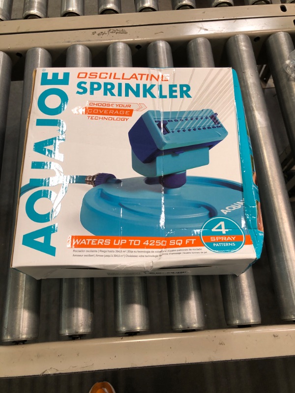 Photo 2 of Aqua Joe AJ-OSPR20 Mini Gear-Driven Oscillating Sprinkler on Sled Base, 4,250 Sq. Ft. Max, Blue & SJI-OMS16 Indestructible Metal Base Oscillating Sprinkler, 3600-Square Foot Coverage LIGHT BLUE Oscillating Sprinkler + Sprinkler