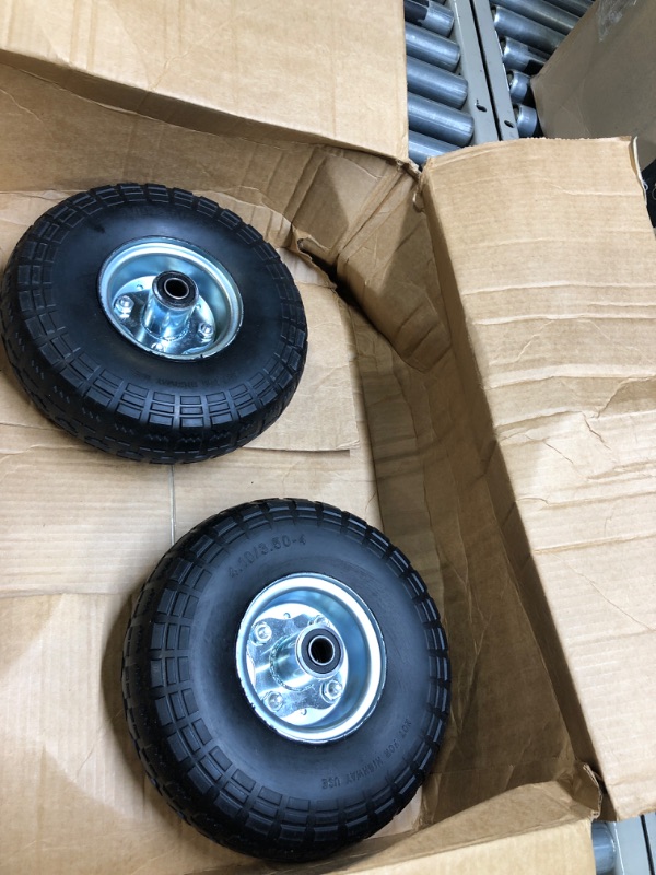 Photo 2 of (2-Pack) AR-PRO 10-Inch Solid Rubber Tires and Wheels - Replacement 4.10/3.50-4” Tires and Wheels with 5/8” Axle Bore Hole, and Double Sealed Bearings - Perfect for Gorilla Carts