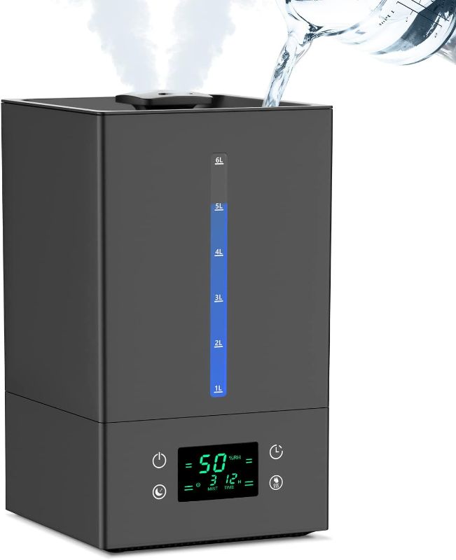 Photo 1 of 6L Humidifiers for Bedroom Large Room, Cool Mist Humidifiers for Baby Nursery Plants with Essential Oils Diffuser, 360°Rotatable Double Spray Outlet Nozzle, Auto-Shut Off, Quiet, Top Fill Ultrasonic  BLACK