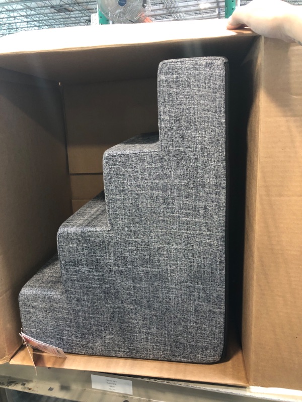 Photo 1 of Best Pet Supplies Foam Pet Steps for Small Dogs and Cats, Portable Ramp Stairs for Couch, Sofa, and High Bed Climbing, Non-Slip Balanced Indoor Step Support, Paw Safe 4-Step (H: 18") Ash Gray Linen