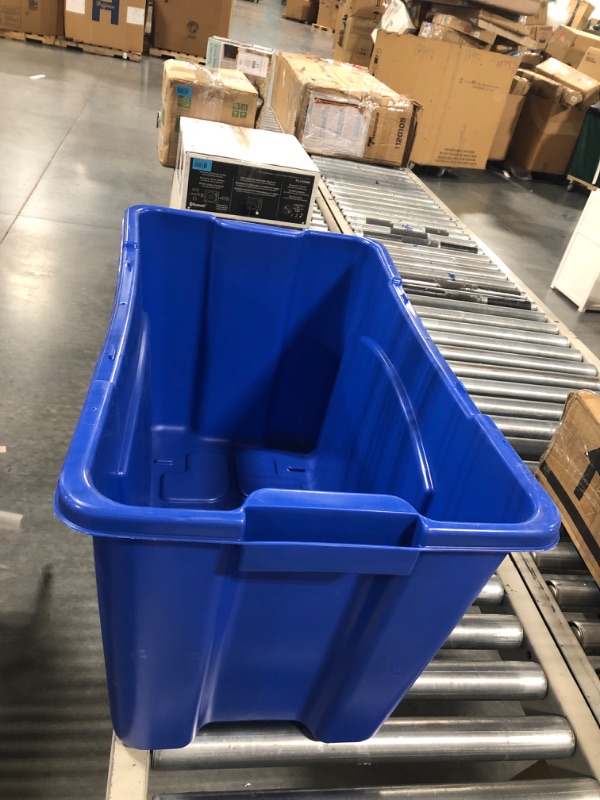 Photo 3 of Rubbermaid Commercial Products, Recycling Bin/Box for Paper and Packaging, Stackable, 18 GAL, for Indoors/Outdoors/Garages/Homes/Commercial Facilities, Blue (FG571873BLUE) 18 Gallon Recycling Bin 1 Pack