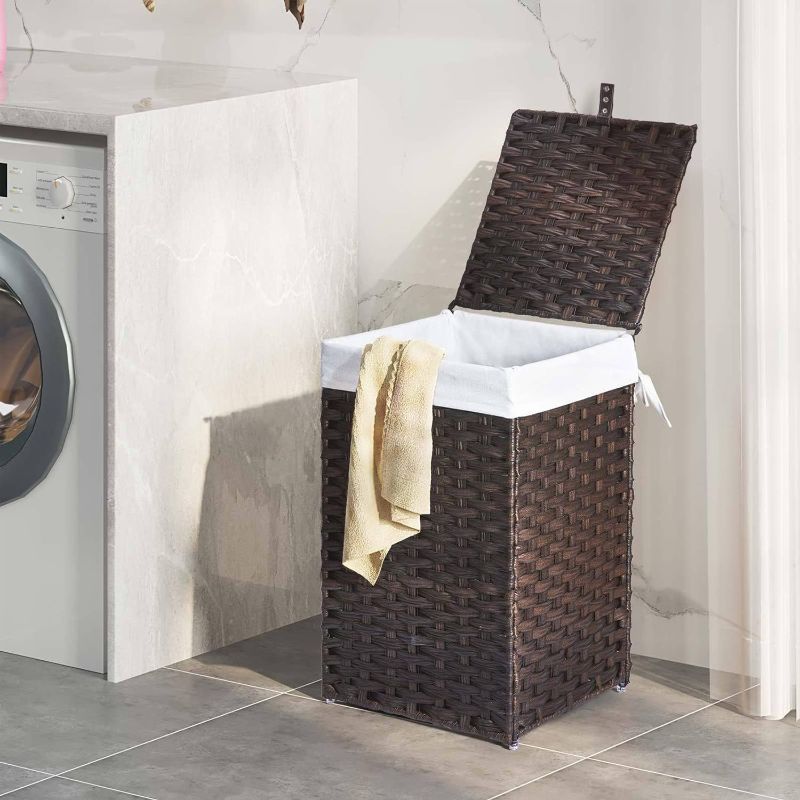 Photo 1 of 
Roll over image to zoom in




Greenstell 60L Clothes Hamper with 2 Removable Liner Bags & 2 Mesh Laundry Bags, Handwoven Synthetic Rattan Basket with Lid for Clothes, Toys in Bathroom, Bedroom Brown
